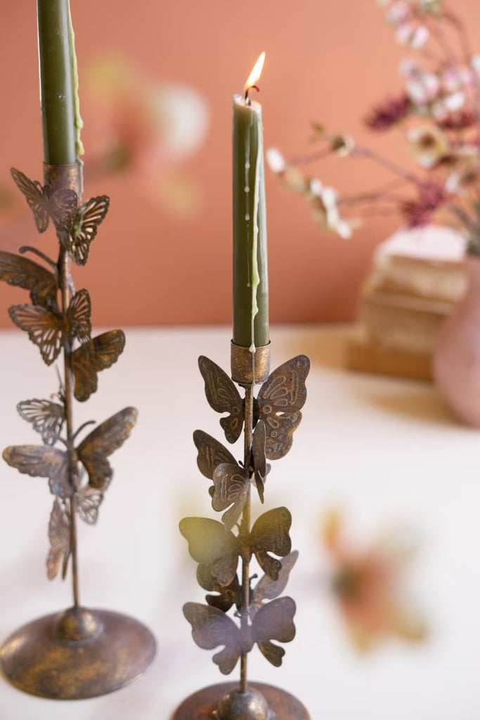 Set of 2 Butterflies Taper Candle Holders - image 2