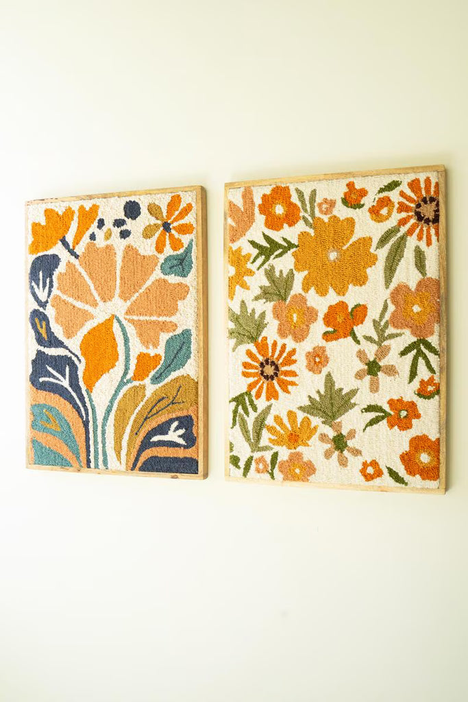 Set of 2 Wood Framed Hand Hooked Wall Art - Florals – image 3
