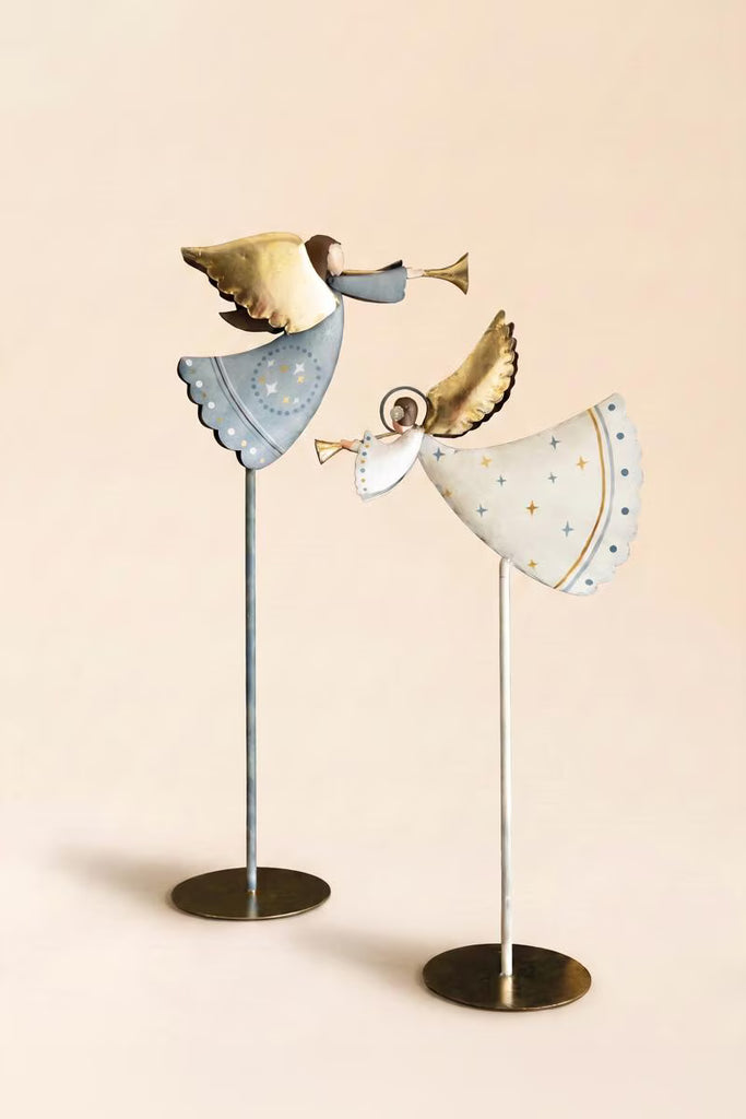 Set of 2 Painted Metal Christmas Angels on Stands – image 4