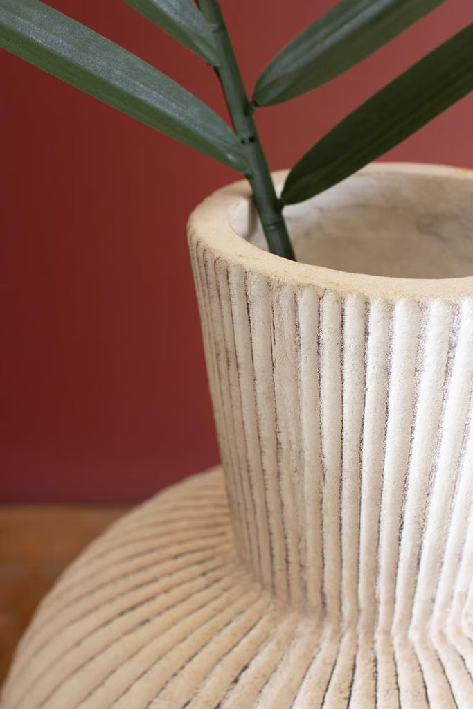 Tall Stone Composite Fluted Bulb Vase – image 3