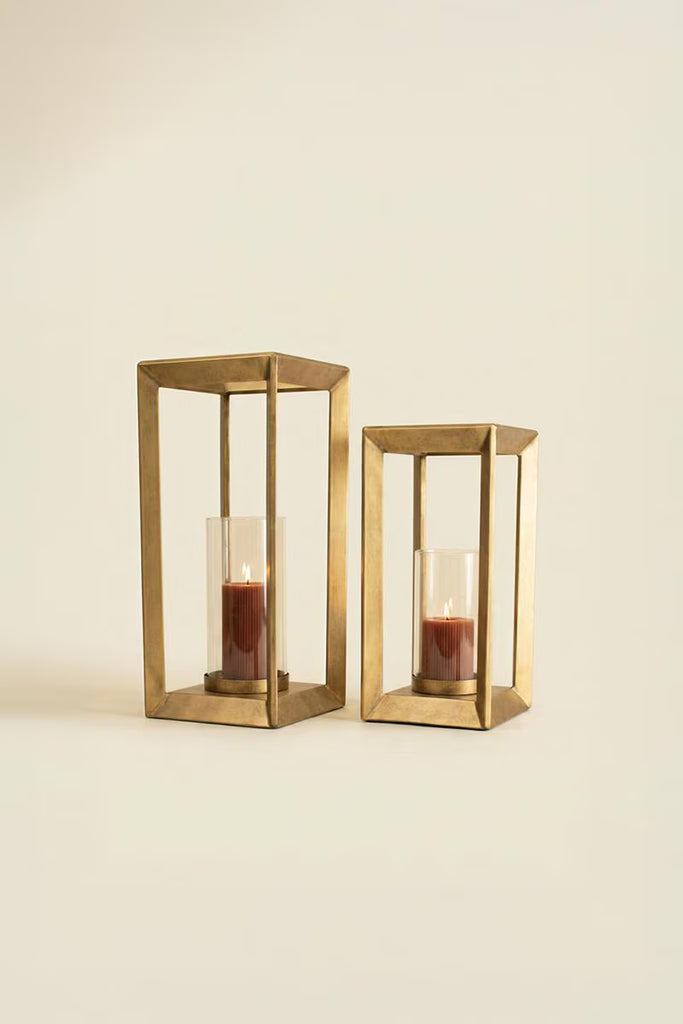 Set of 2 Metal Framed Lanterns with Clear Glass Hurricanes – image 4