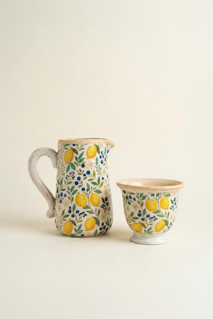 Set of 2 Cement Pitcher and Vase - Lemons – image 4