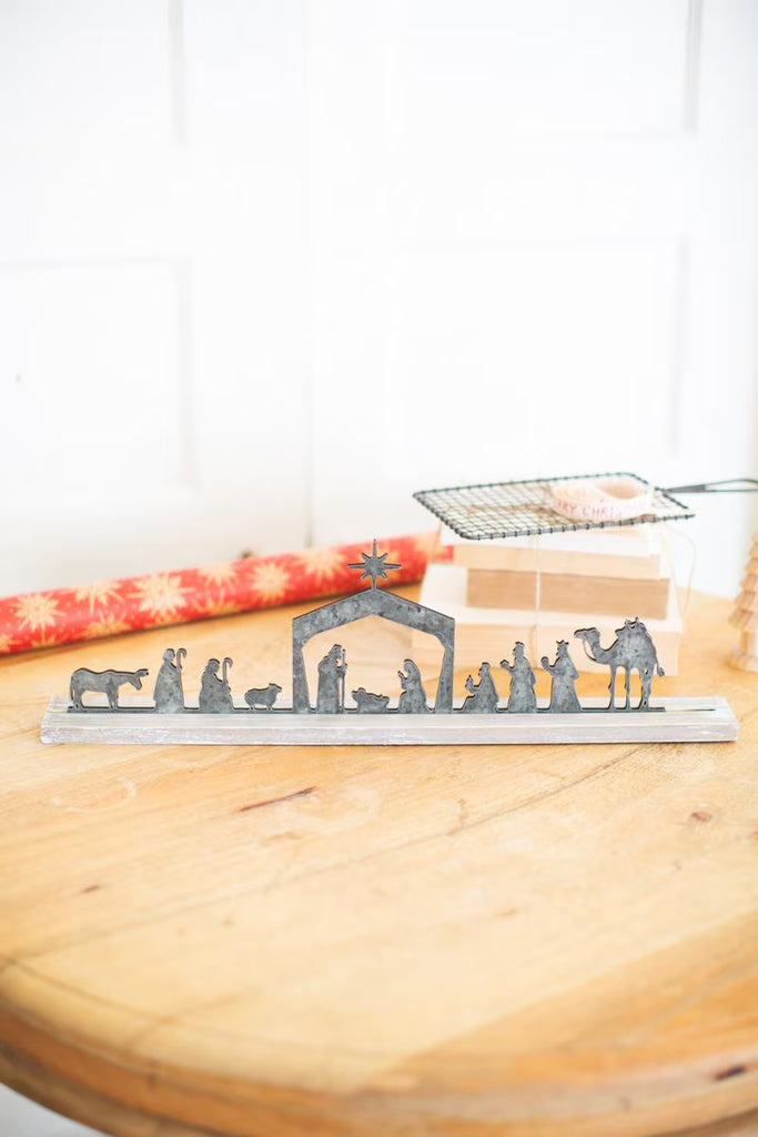 Set of 4 Metal Nativity on a Wooden Stand – image 1