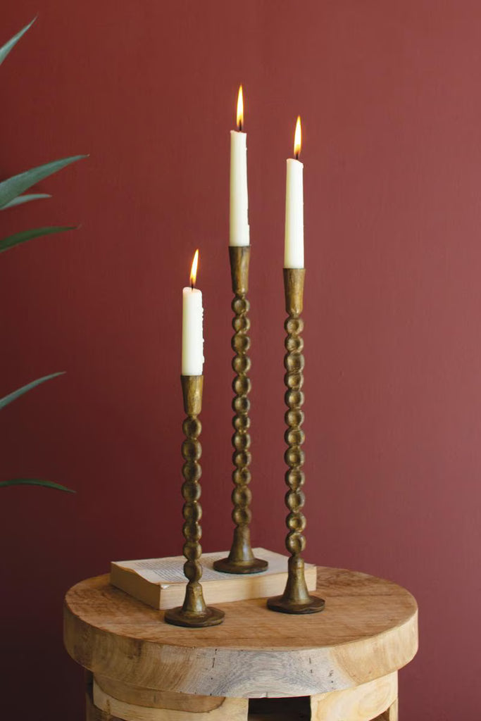 Set of 3 Antique Brass Taper Candle Holder – image 1