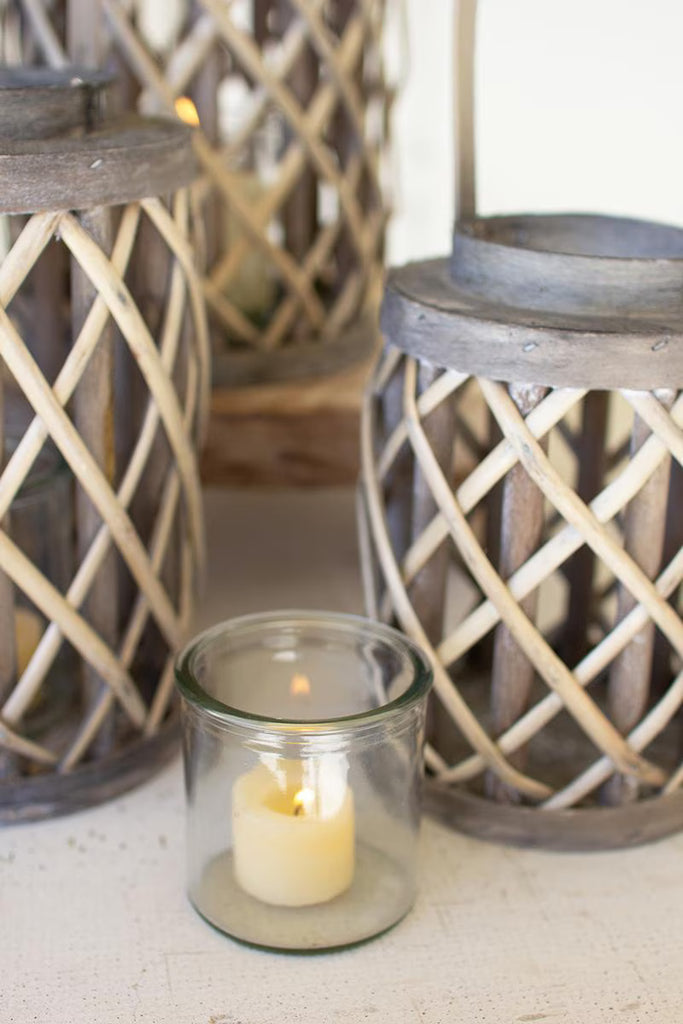 Set of 4 Grey Willow Cylinder Lanterns with Glass Inserts – image 3