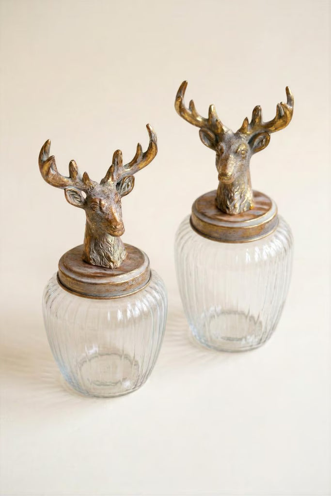 Set of 2 Glass Canisters with Reindeer Tops – image 4