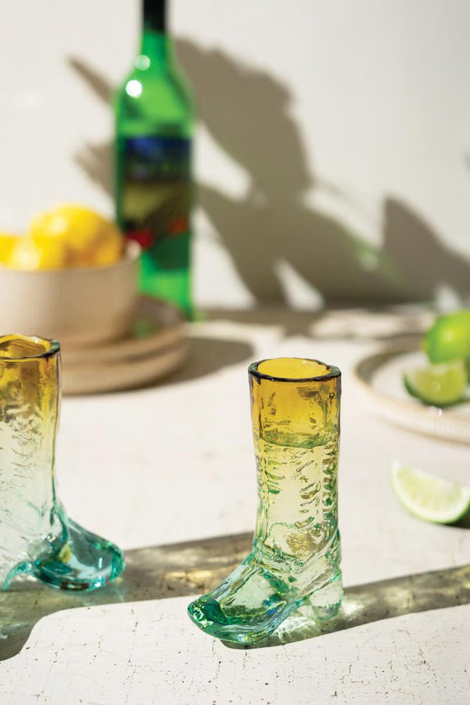 Set of 6 Recycled Glass Boot Shot Glass - Blue and Amber – image 2