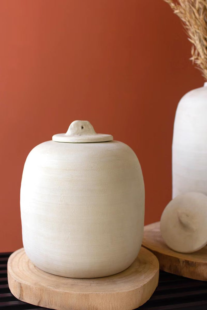 Set Of 2 White Ceramic Canisters — Kalalou CPH3525