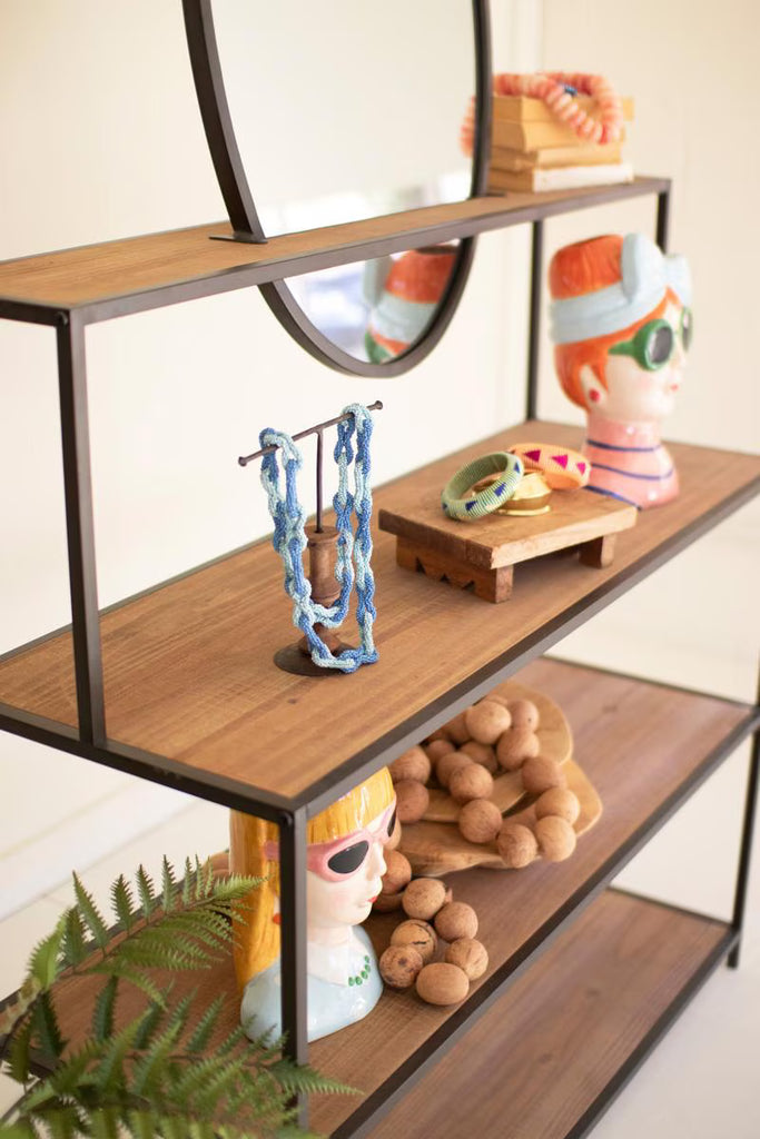 Metal and Wood Display Shelves with Mirror – image 2