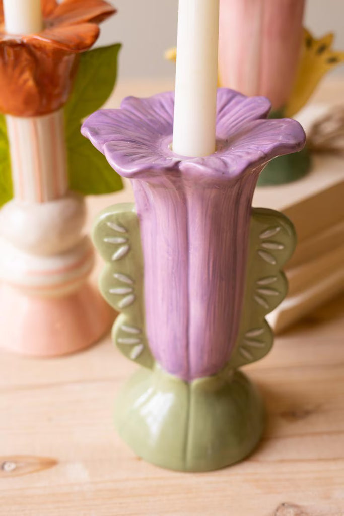 Set of 3 Ceramic Flower Taper Candle Holders – image 7