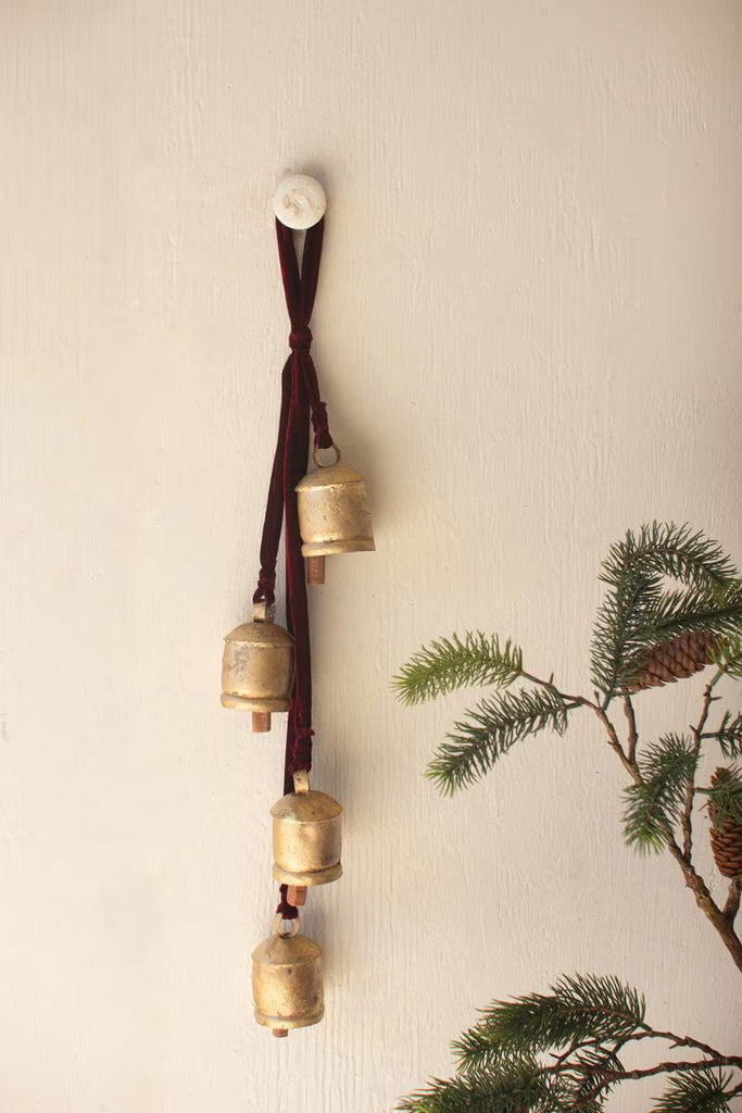 Jingle Bell Cluster - Maroon Velvet Ribbon - view 1