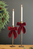 Set of 2 Antique Brass Taper Candle Holders with Velvet Bows – image 1