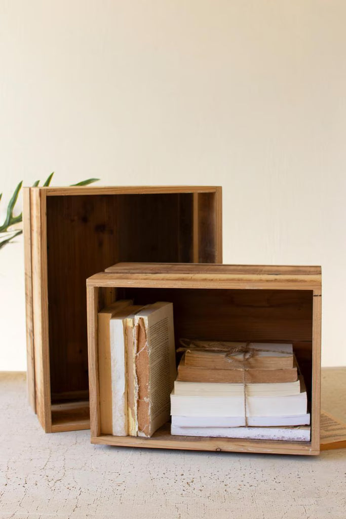 Set of 2 Slatted Wooden Crates - Natural Finish - view 5