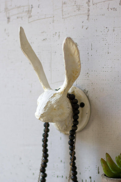 CAST IRON RABBIT WALL HOOK - ANTIQUE WHITE (MIN 2) — Kalalou CXX2235K