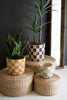SET OF THREE CHECKERED CLAY PLANTERS WITH TRAYS — Kalalou H4427