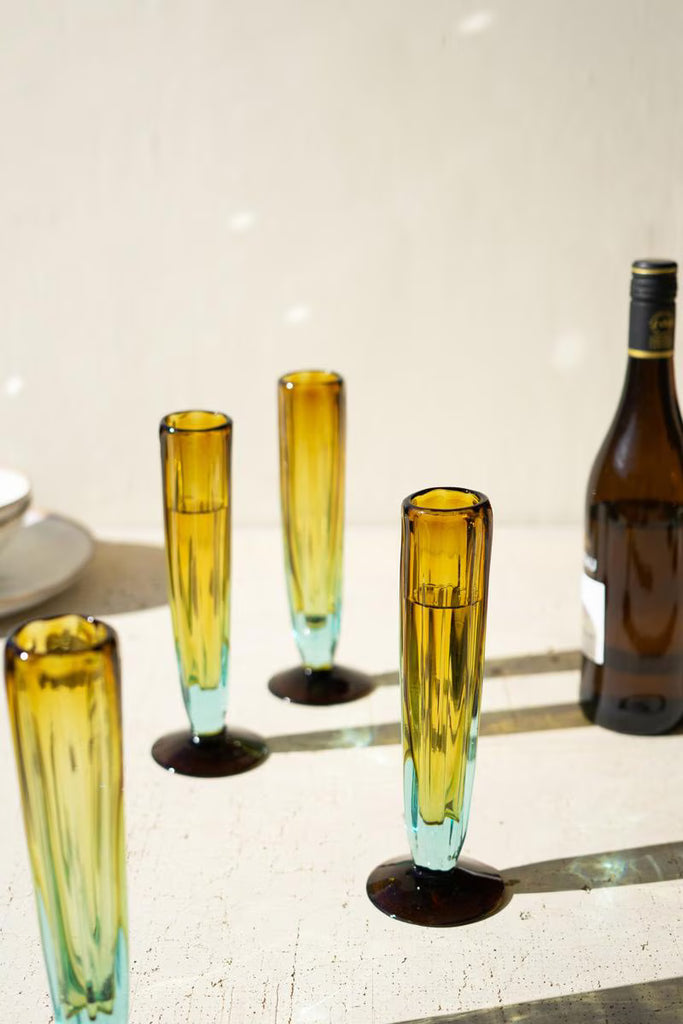 Set of 6 Recycled Fluted Champagne Glass - Blue and Amber – image 2