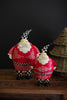 Set of 2 Painted Metal Santas with Checkered Detail – image 1
