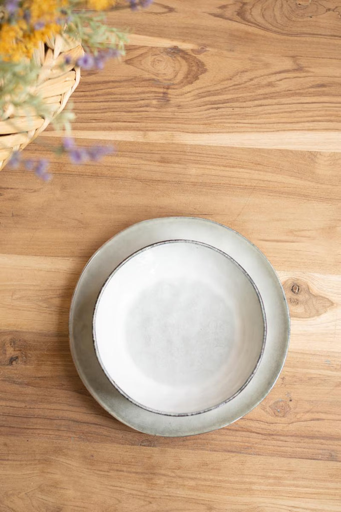 Set of 6 Set 3 Antique Grey Ceramic Dinner Salad and Bowl – image 2
