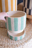 SET OF THREE CLAY PLANTERS WITH STRIPED DETAILS + TRAYS -ONE EACH SIZE — Kalalou H4504