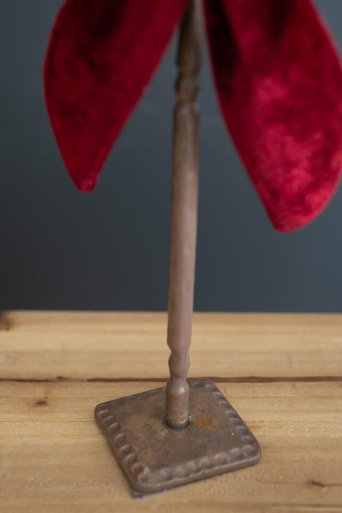 Set of 2 Antique Brass Taper Candle Holders with Velvet Bows – image 4