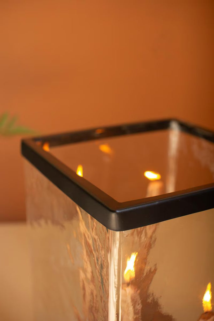Large Glass Hurricane with Four Taper Holder Wood Base – image 4