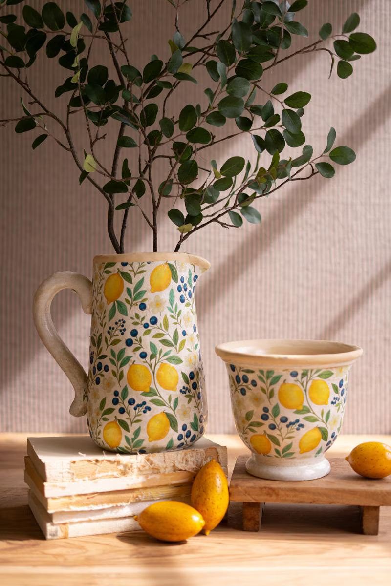 Set of 2 Cement Pitcher and Vase - Lemons – image 1
