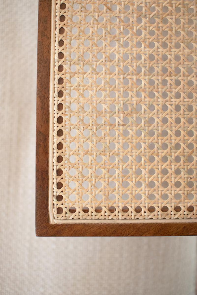WOOD SIDE TABLE WITH WOVEN CANE DETAIL — Kalalou NABA1008