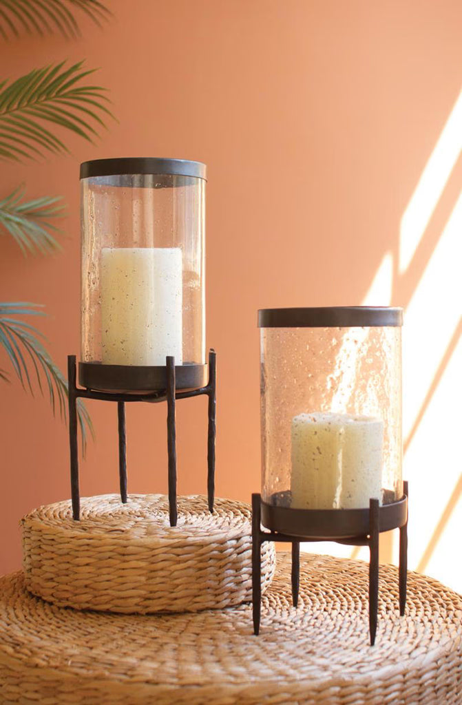 Set of 2 Iron Glass Hurricanes – image 1
