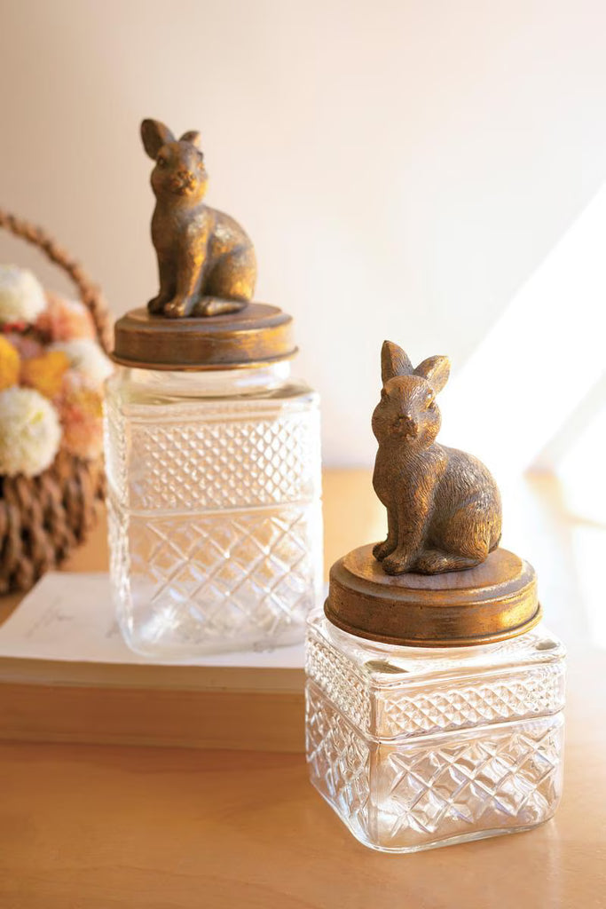 Set of 2 Resin and Glass Rabbit Canisters – image 2
