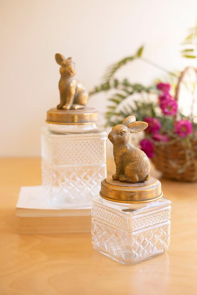 Set of 2 Resin and Glass Rabbit Canisters – image 5