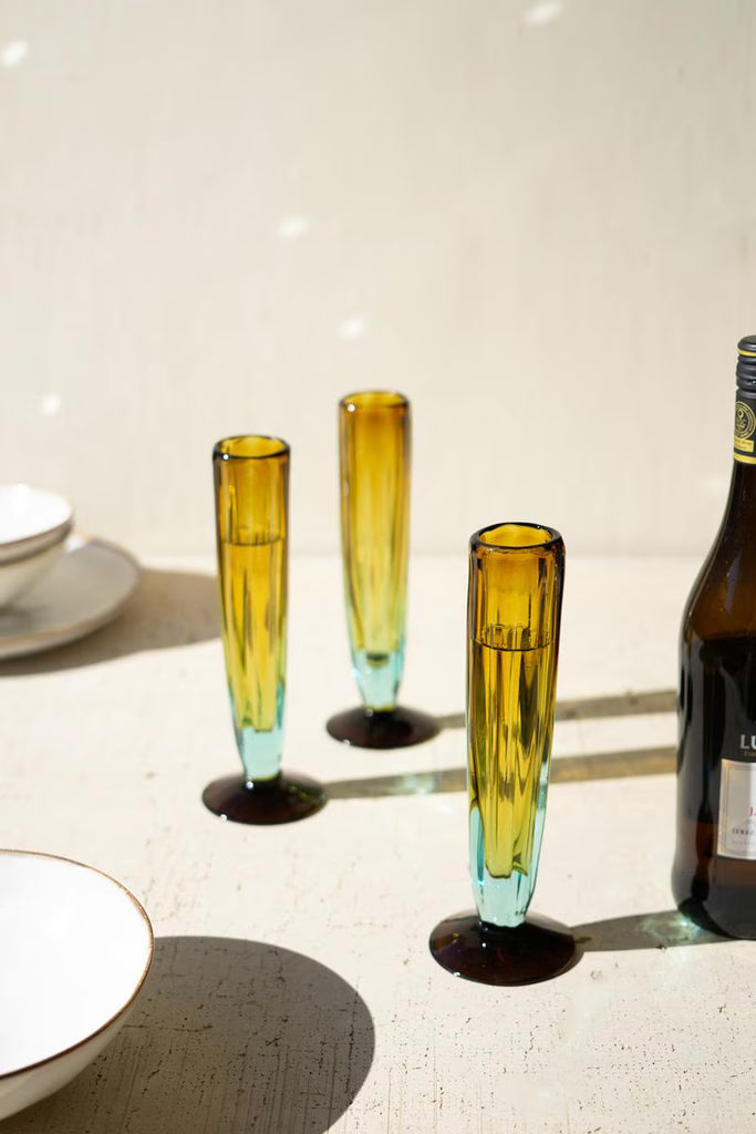 Set of 6 Recycled Fluted Champagne Glass - Blue and Amber – image 3