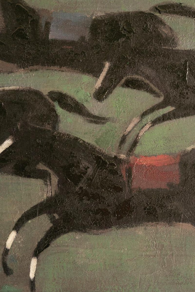 Framed Paint Over Print Four Run Away Race Horses – image 4