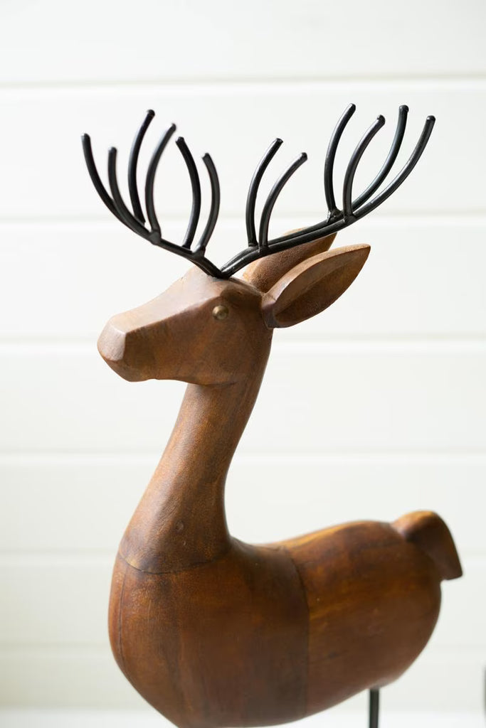 Set of 3 Carved Wood and Iron Reindeer on Bases – image 2
