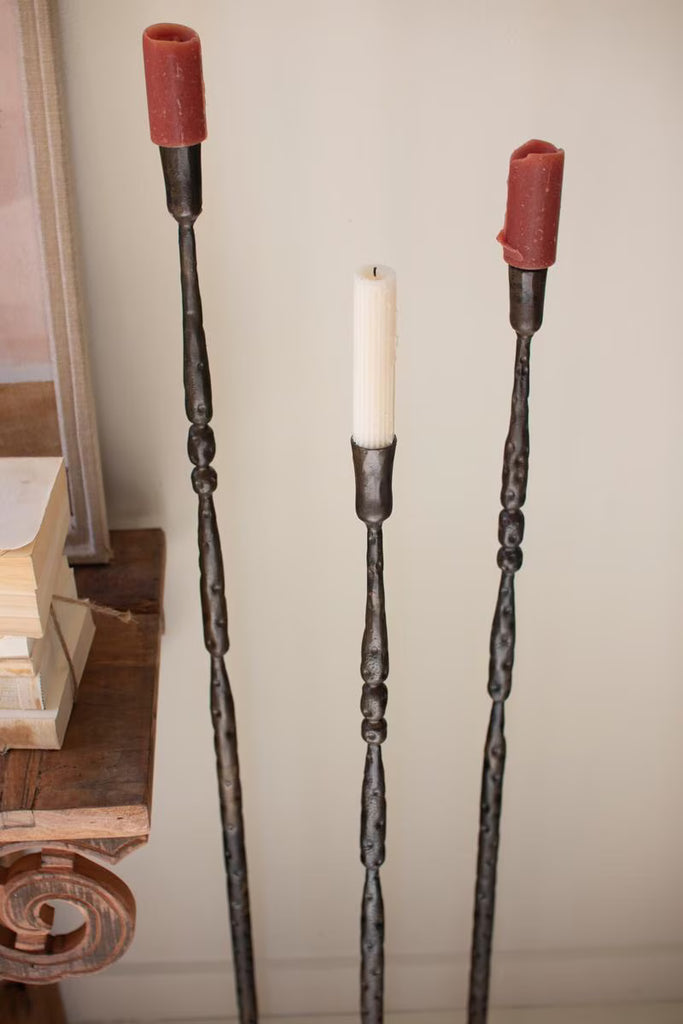 Set of 3 Tall Forged-iron Taper Candle Holders - Ant Brass – image 2