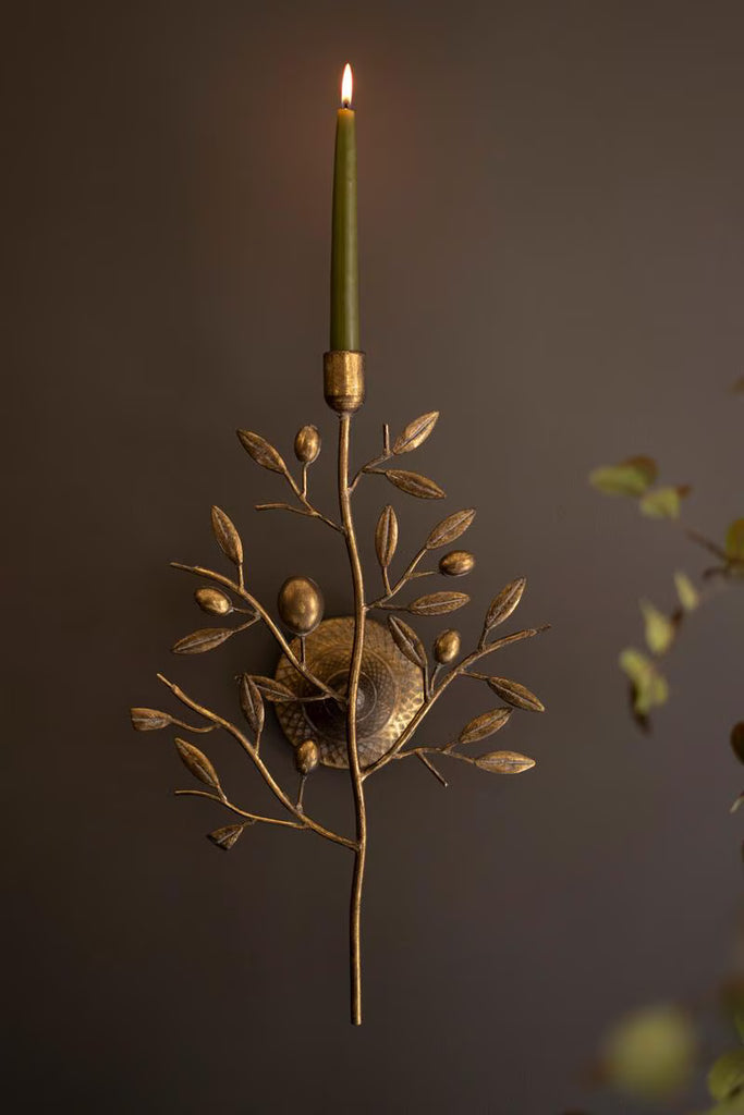 Set of 2 Antique Brass Fruit Tree Taper Wall Sconce – image 4