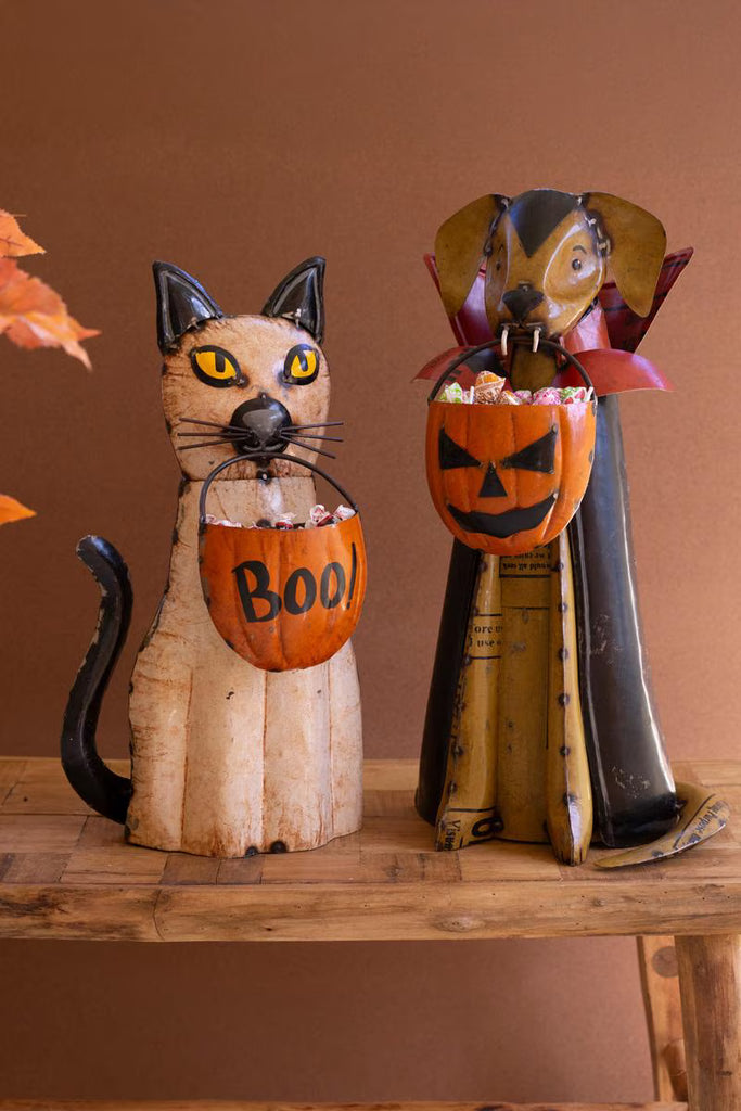 Set of 2 Recycled Metal Halloween Cat and Dog – image 2