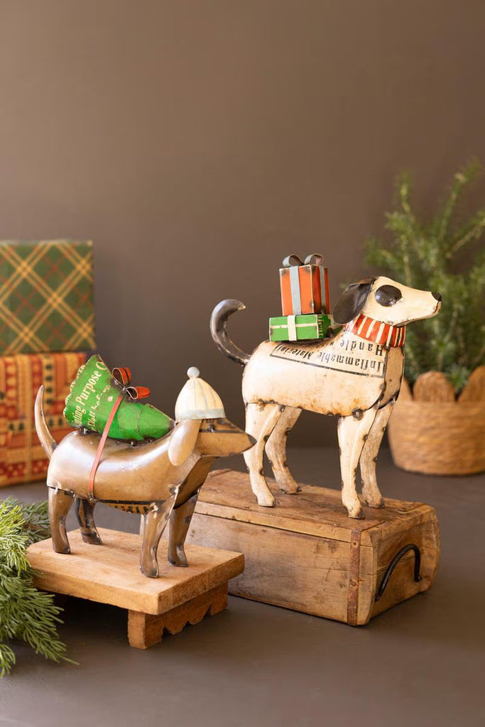Set of 2 Recycled Metal Christmas Dogs – image 1