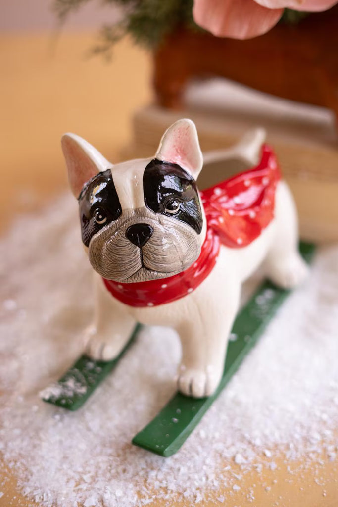 Ceramic Christmas Skiing Dog - view 4