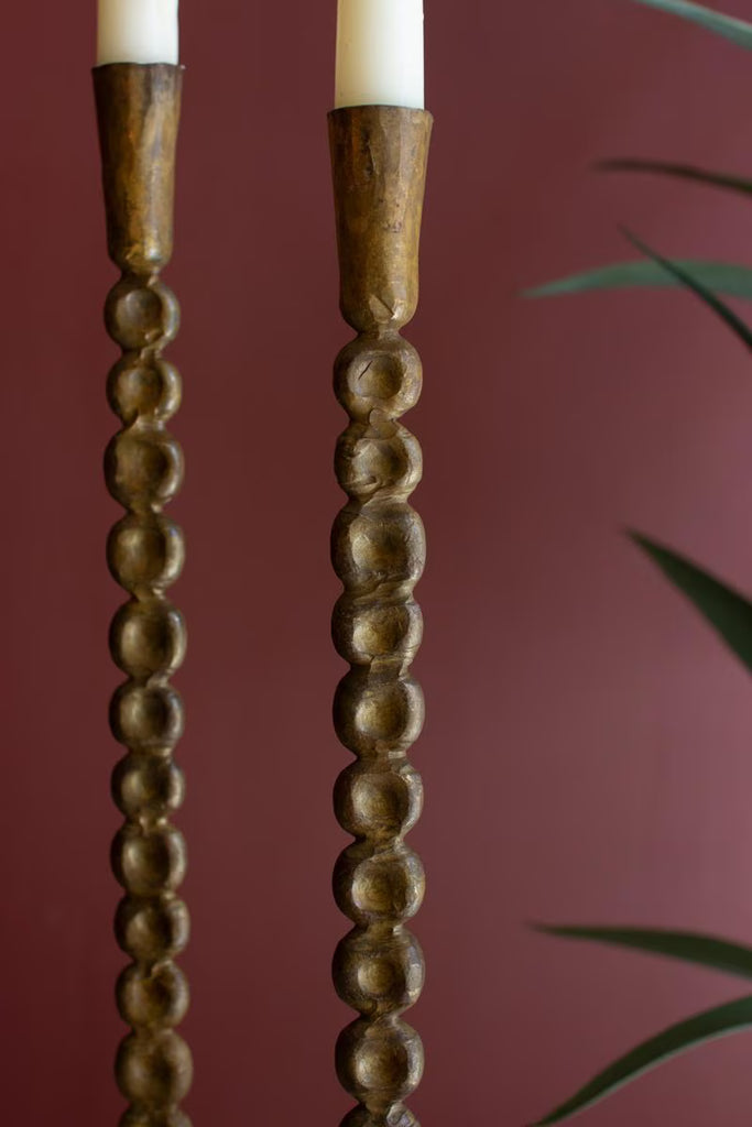 Set of 3 Antique Brass Taper Candle Holder – image 2