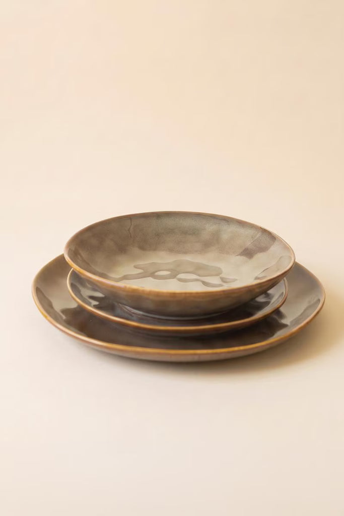 Set of 6 Set 3 Antique Brown Ceramic Dinner Salad and Bowl – image 4