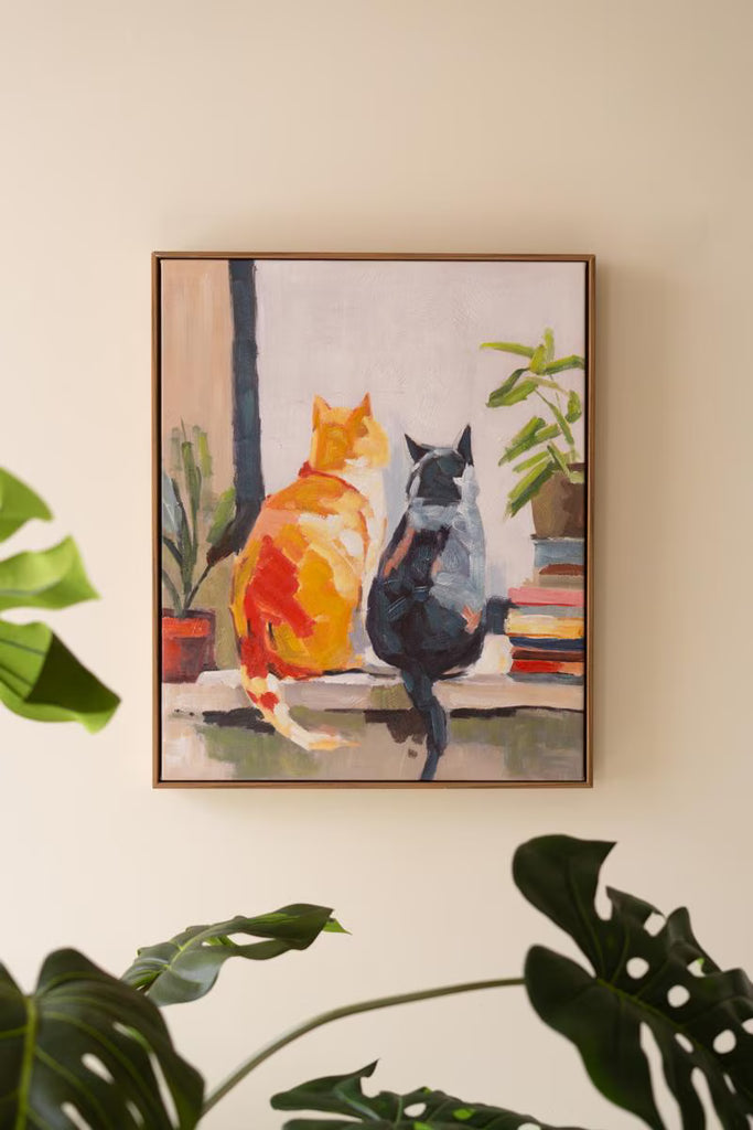 Framed Paint Over Print Two Cats – image 1