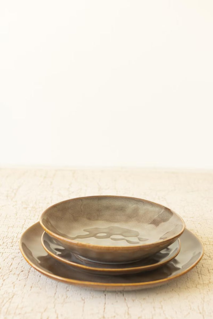 Set of 6 Set 3 Antique Brown Ceramic Dinner Salad and Bowl – image 1
