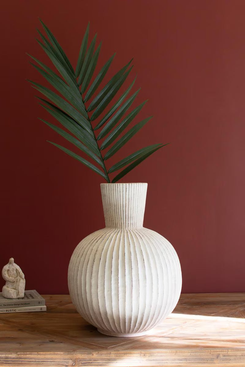 Tall Stone Composite Fluted Bulb Vase – image 1