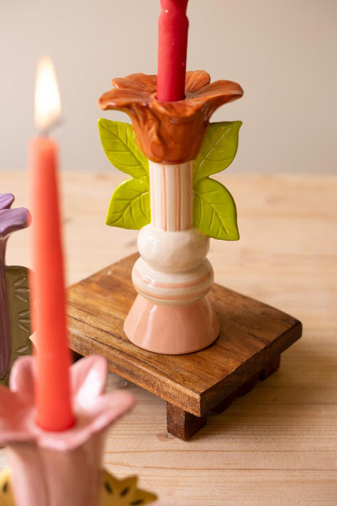 Set of 3 Ceramic Flower Taper Candle Holders – image 3