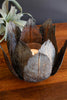 Antique Brass Metal Leaf Base with Glass Hurrincane - view 1