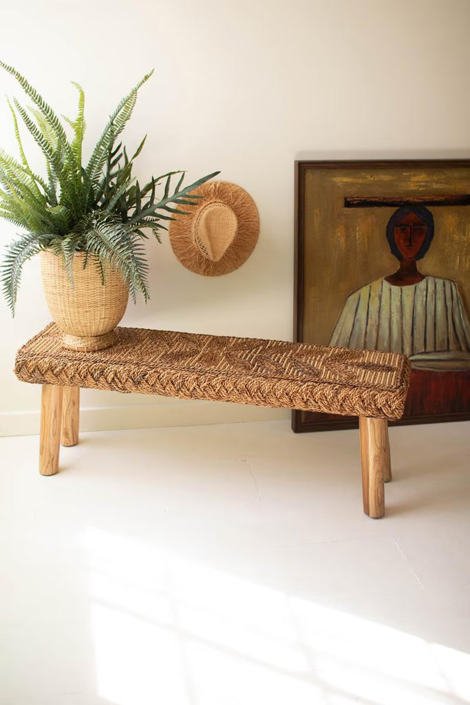 Banana Fiber and Teakwood Bench – image 1
