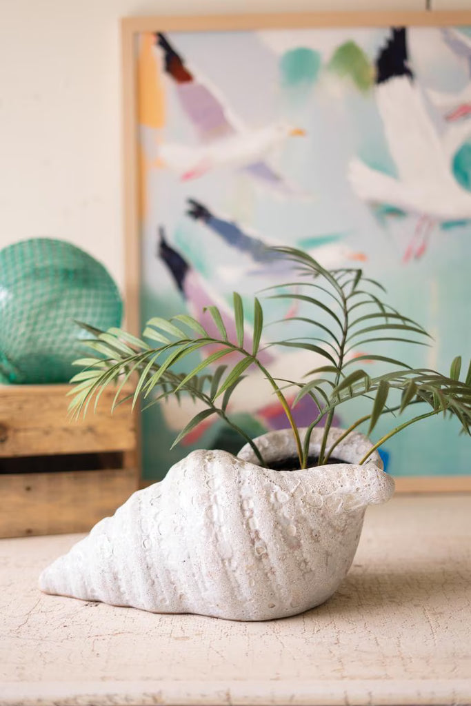 Terracotta Conch Shell Planter - White Glaze - view 1