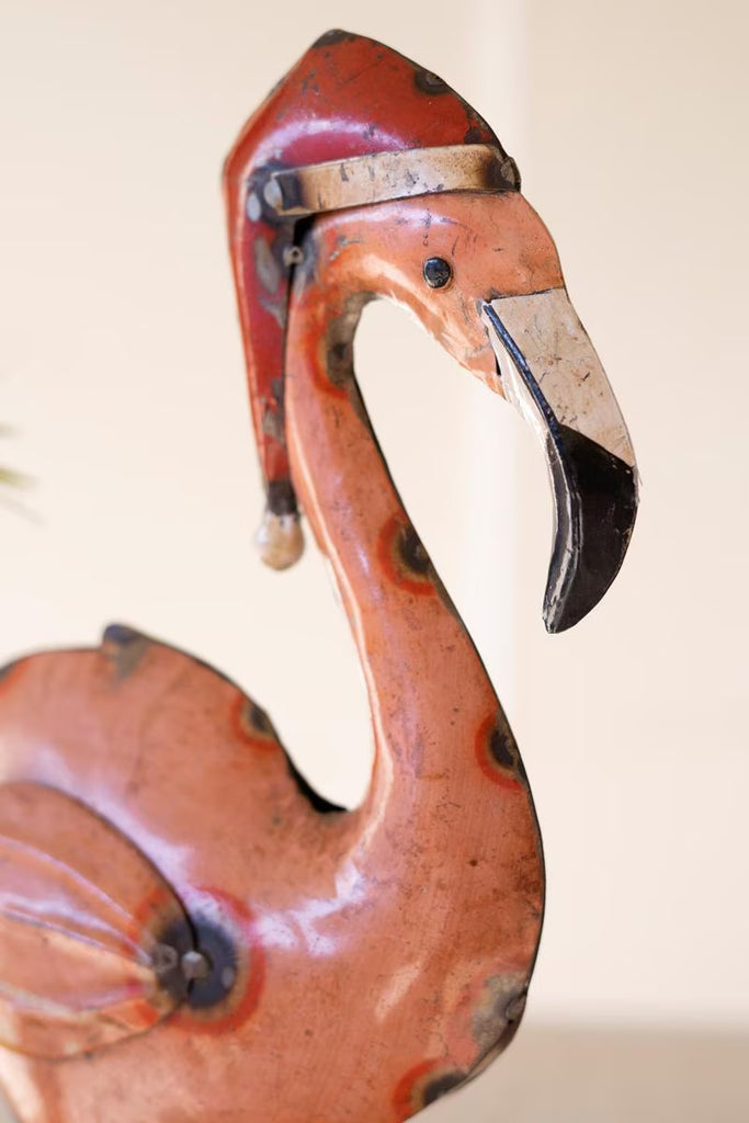 Recycled Painted Metal Christmas Flamingo – image 4