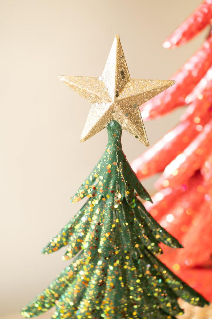 Set of 2 Painted Metal Christmas Trees with Glitter – image 2