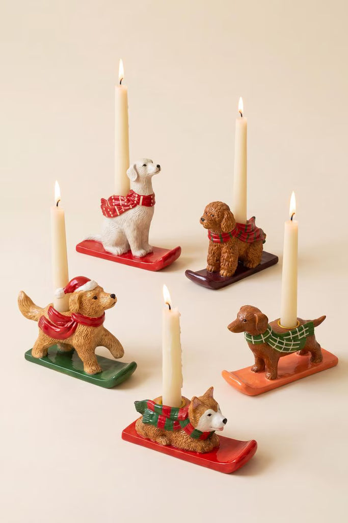 Set of 5 Ceramic Christmas Dog Taper Candle Holders – image 4